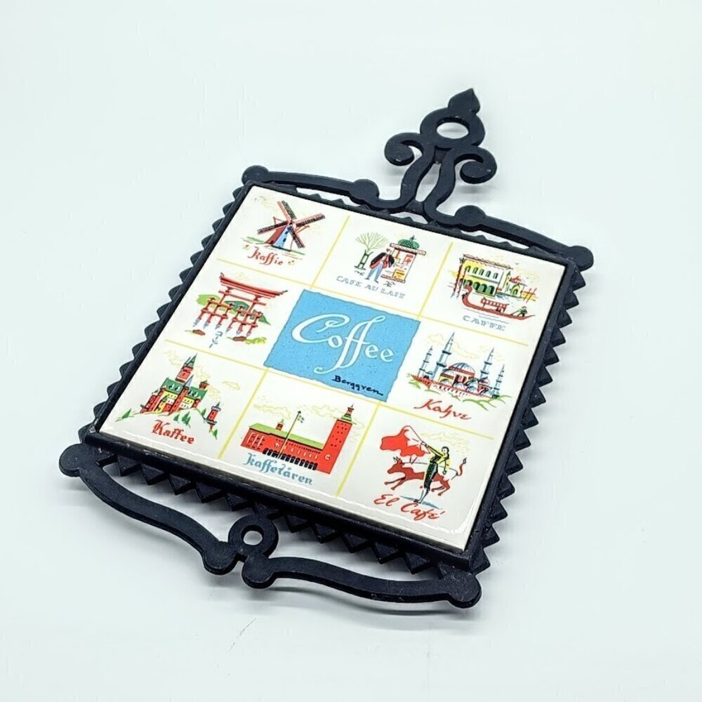 Vintage Berggren Coffee Cast Iron Hanging Tile Trivet